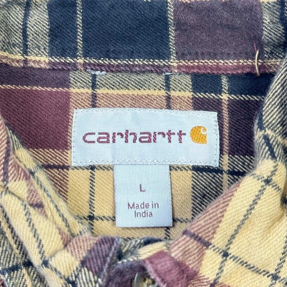 Carhartt Flannel Shirt Men L Multicolor Plaid Long Sleeve Button Cotton Workwear